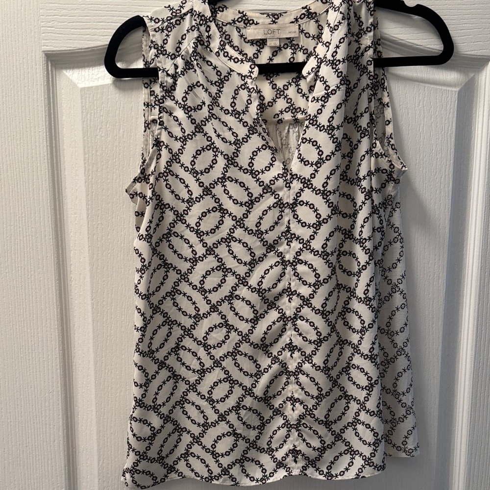 LOFT White Sleeveless Chain-Link Print Camisole